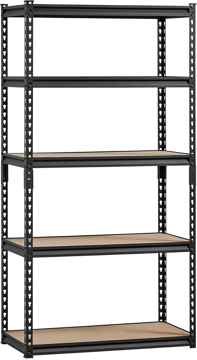 VEVOR Storage Shelves, 2000 lbs, 5 Tier Garage Storage Shelving, 16" D x 32" W x 62.8" H Adjustable Metal Shelves for Garage Shelves Utility Rack Shelf, Ideal for Kitchen, Warehouse, Basement, Black