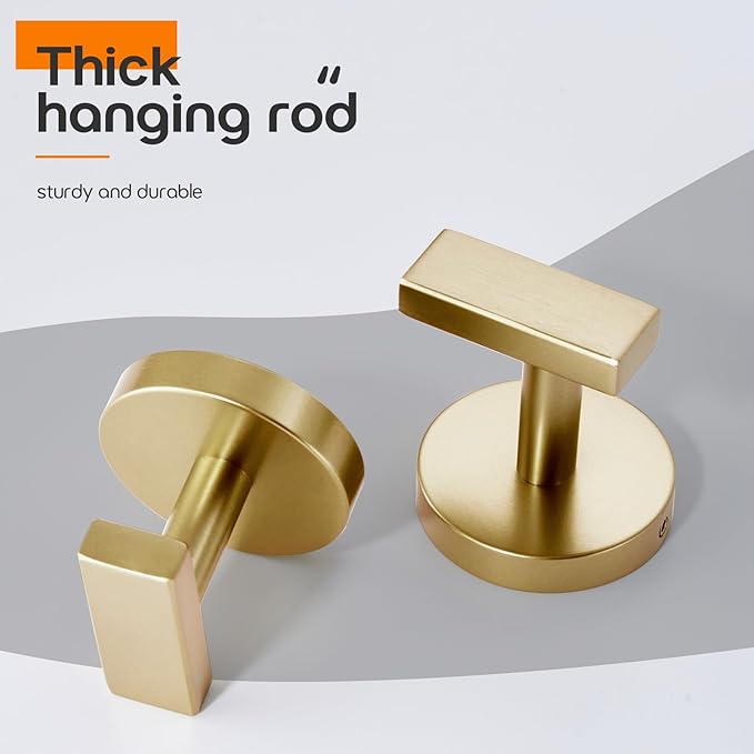 Robe Hook Bath Towel Hooks Stainless Steel Wall Hooks for Bathroom Kitchen Closet Garage Door Hanger Brushed Gold 2 Pack, AN1001GD-P2