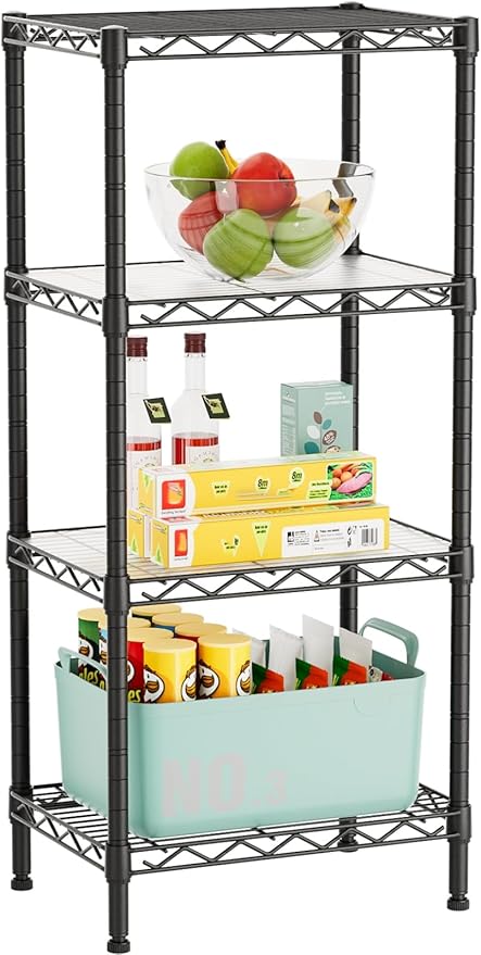 4 Tier Adjustable Storage Shelves Heavy Duty Metal Utility Shelf Wire Shelving Unit Organizer Rack for Home Kitchen Office Bathroom Pantry Room 12" D x 18" W x 44.5" H