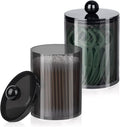 2 Pack Qtip Holder,Canister Apothecary Jar Set, Bathroom Jars with Lids Set for Cotton Swabs, Balls, Pads, Floss Picks,10oz-12oz Plastic Canisters Restroom Bedroom Vanity Organizer(Black)