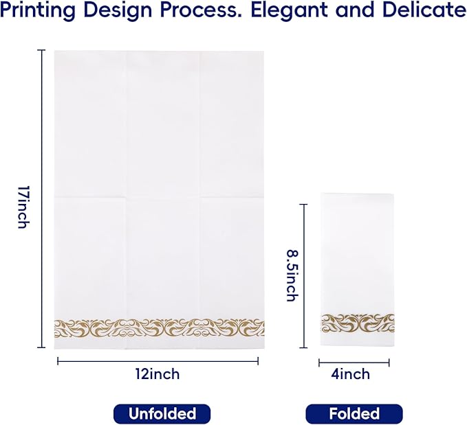 200 Disposable Hand Towels Soft and Absorbent Linen Feel Dinner Napkin Durable Decorative Bathroom Hand Napkins Good for Kitchen, Thanksgiving, Parties, Weddings, Dinners or Events White and Gold
