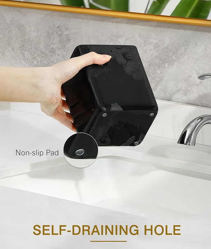 Luxspire Toothbrush Holders, 3 Slots Toothpaste & Toothbrush Holder for Bathroom, Resin Toothbrush Stand, Electric Toothbrush Holder with Drain Hole, Bathroom Organizer Countertop, Matte Black