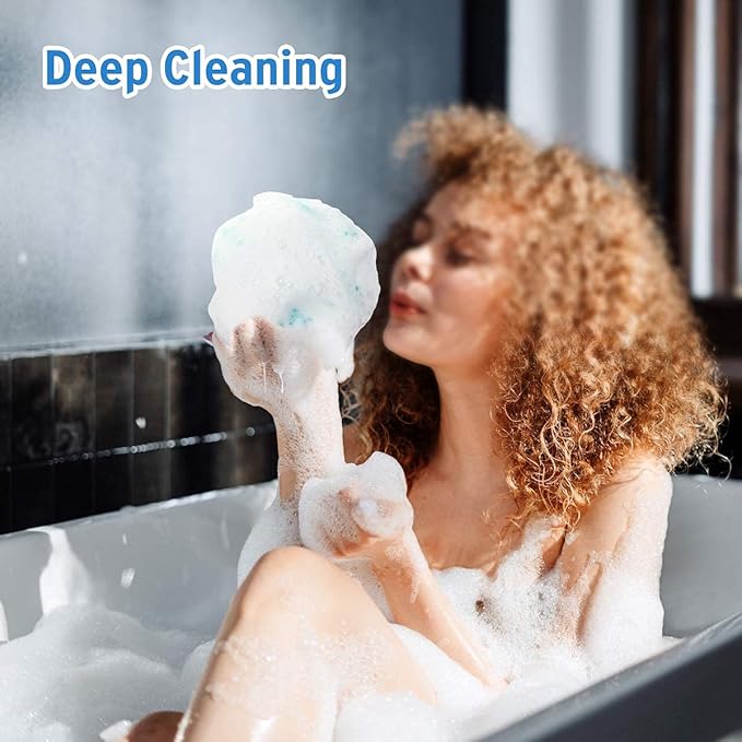 Bath Shower Loofah Sponge 60g Bath Mesh Pouf Shower Ball Body Scrubber Exfoliating Bath Sponge for Women and Men, Set of 4, Flower