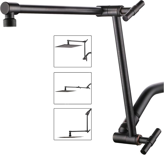 Oil Rubbed Bronze Shower Arm Extension - 13'' Height & Range Adjustable, Locking Nuts, Universal Connector