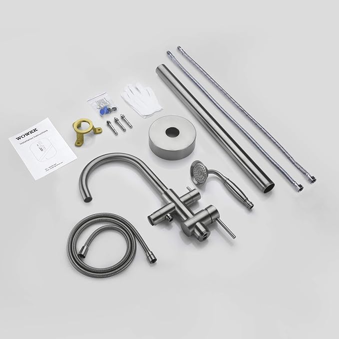 Tub Filler Freestanding Bathtub Faucet Brushed Nickel Floor Mounted Brass Bathroom Tub Faucets with Hand Shower