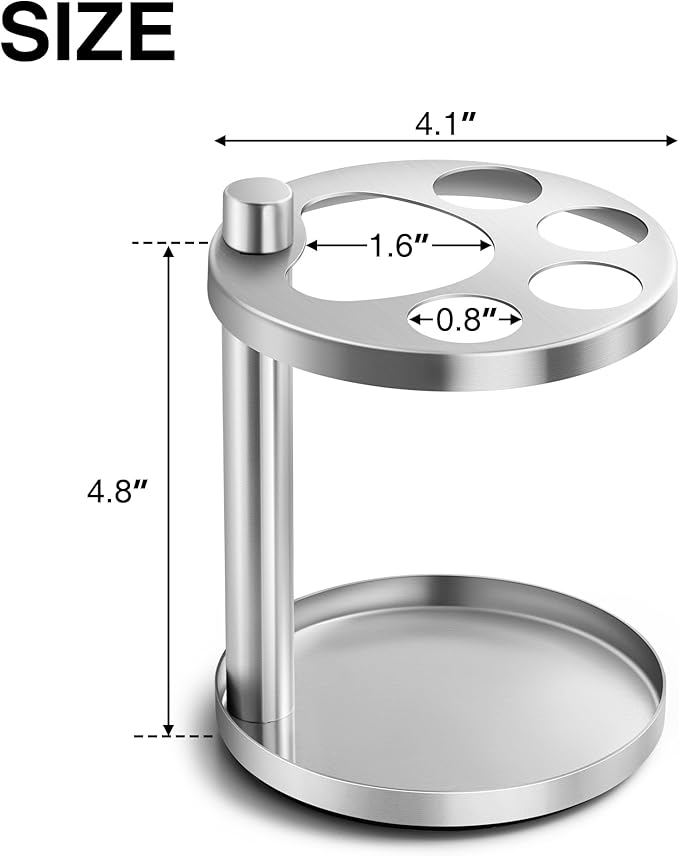 Stainless Toothbrush Holder Stand for Bathroom: Stainless Steel Ventilated Organizer with Slots for Electric Toothbrushes, Toothpaste, Razors & Small Comb, Unique Footprint Base Design, Brushed Silver