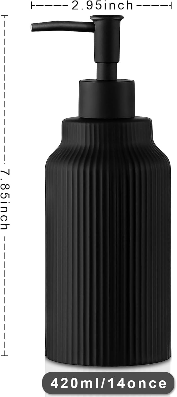 Modern Ceramic Soap Dispenser for Bathroom，14oz Ceramic Soft Touch Hand Lotion Dispenser with Pump，Liquid soap Dispenser for Kitchen Rubber Paint (Black)