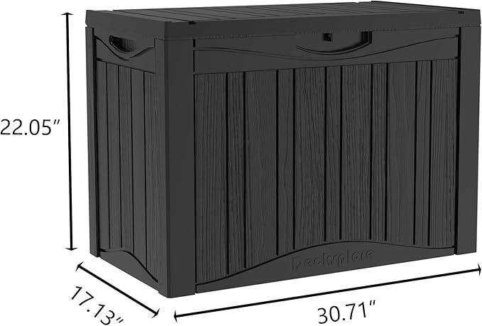 TARKARI 50 Gallon Lockable Resin Deck Box, Waterproof & UV-Resistant Outdoor Storage Box for Outdoor Cushion Storage, Garden Tools & Pool Accessories Storage, Black