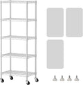 SINGAYE 5 Shelves Storage Shelf Wire Closet Bathroom Organizers Metal Pantry Kitchen Small Garage Shelving Unit Laundry Room Organization Home Narrow Rack Net Basket with Wheels White