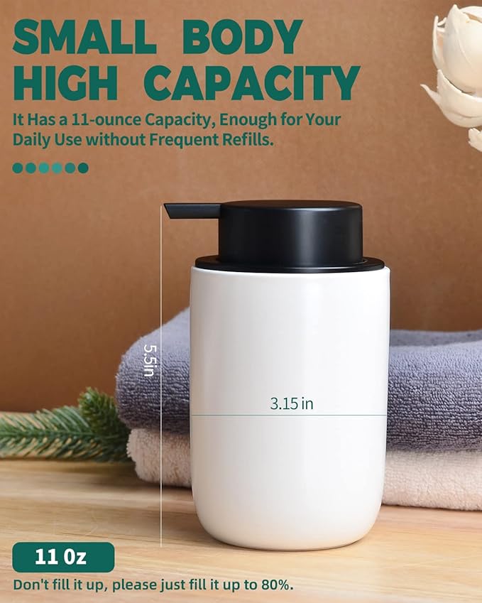 BosilunLlife Lotion Pump Dispenser - Bathroom Soap Dispenser White Kitchen Dish Soap Ceramic Small Liquid Soap Dispenser for Bathroom Lotion Hand Pump Dispenser