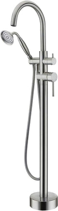 Tub Filler Freestanding Bathtub Faucet Brushed Nickel Floor Mounted Brass Bathroom Tub Faucets with Hand Shower