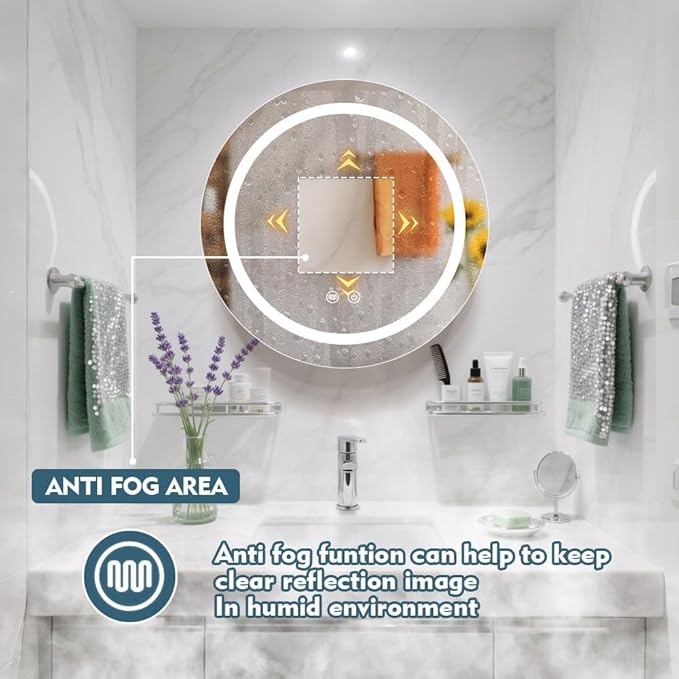 Led Round Medicine Cabinet,Bathroom Medicine Cabinet with Light,3 Color,Demister,Dimmable,Steel Constrution,White,Only for Surface Mount,28 inch