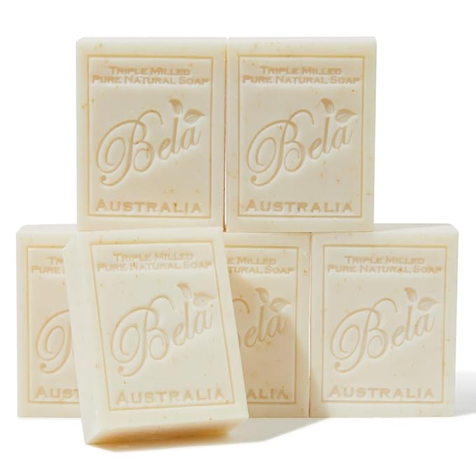 BELA Spearmint and Bran Soap 3.3 OZ (Pack of 6)- French Triple Milled Bar Soap with Organic Shea Butter, Hand, Face and Body Wash Bar, Made in Australia