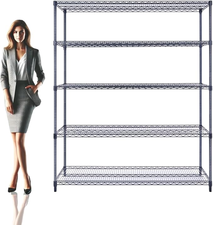 NSF Commercial 5-Tier Wire Shelving with Wheels, 60"x18"x72" Heavy Duty Metal Shelves 4000 lbs Max Capacity, Black Storage Rack for Garage Kitchen Pantry Warehouse