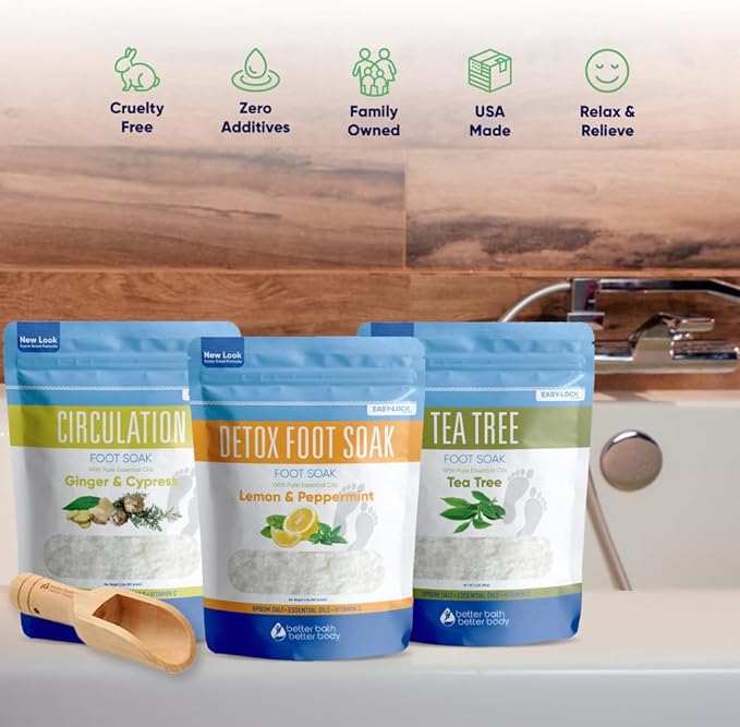 Foot Soak Salts Bundle 3 Pack with Scoop DIY at Home Spa with USP Epsom Salt and Pure Essential Oils in BPA Free Pouch with Easy Press Lock Seal (2 Lbs Each 6 Lbs Total)