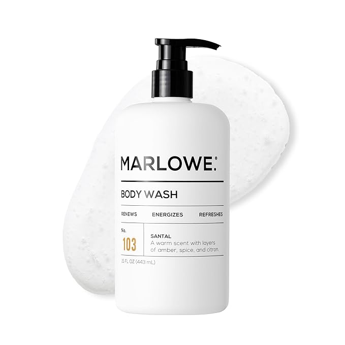 MARLOWE. No. 103 Body Wash 15 oz Pump, Santal, Energizing & Refreshing Shower Gel, Willow Bark & Green Tea Extracts, Cleanses, Moisturizes, Smooths & Nourishes, Warm Amber, Spice & Citron Scent