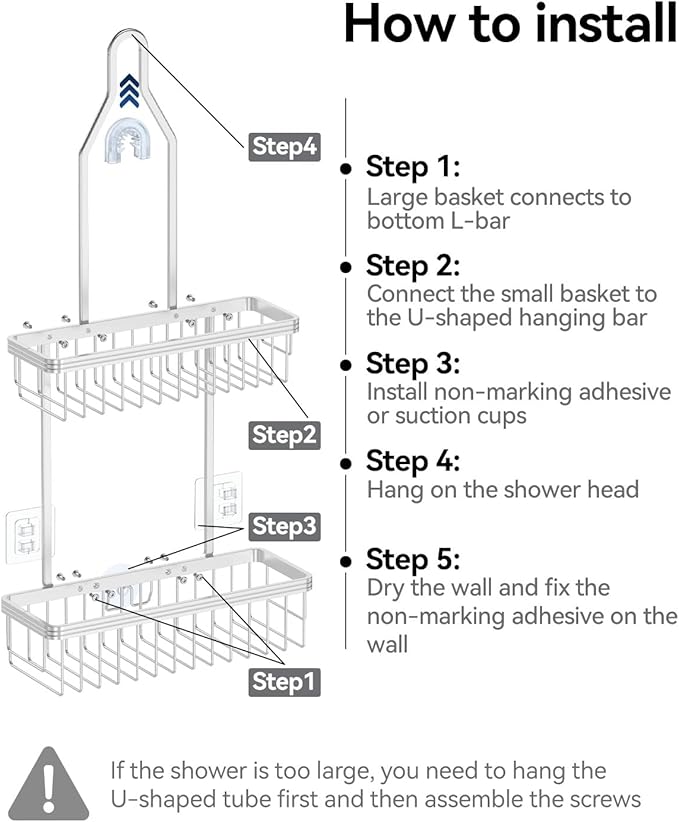 YASONIC Shower Caddy Hanging, Never Rust Shower Organizer Hanging, Aluminum Shower Racks for Inside Shower with Hooks for Razor, Bathroom Organizers and Storage with Soap Holder, Bright Silver