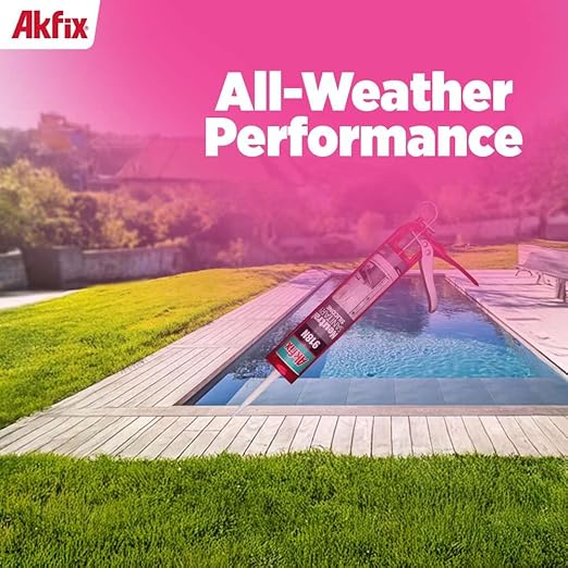 Akfix 918N Gray 100% Silicone Caulk for Kitchen and Bathroom (2x10.5 fl.oz.) - Solvent-Free, Low Odor, UV & Water Resistant, Fast Curing, Non-sag, High Elasticity Silicone Sealant | Grey, 2 Pack