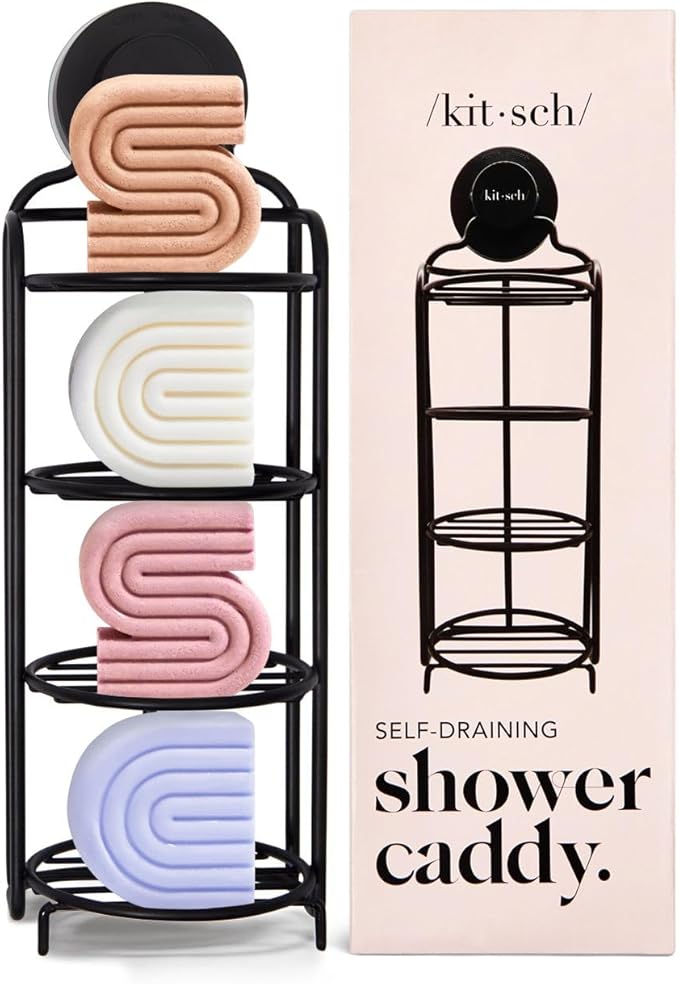 Kitsch Hanging Shower Caddy with Suction Cup – Self-Draining Bar Soap Holder & Shower Caddy for Shampoo Bars, Conditioner Bars & Soap – Rust Proof, Eco-Friendly, Wall Mount or Free-Standing Organizer