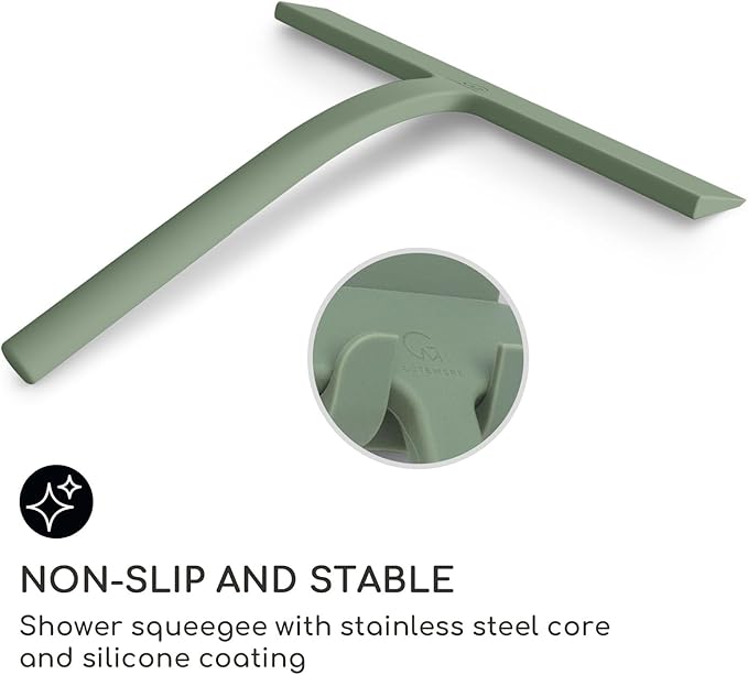 GÜTEWERK Shower Squeegee for Glass Doors, Silicone Window Squeegee, Bathroom and Glass Cleaning - Green - 9 Inch