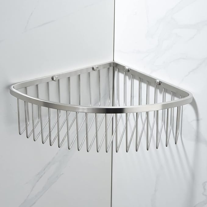 Corner Shower Caddy Organizer, SUS304 Stainless Steel Heavy Duty Rust-Proof Shelf Organizer, Wall Mounted Storage Rack for Bathroom, Kitchen, Brushed Nickel