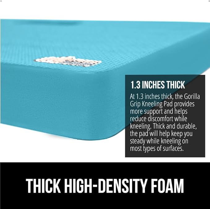 GORILLA GRIP Extra Thick Patent Pending Soft Foam Kneeling Pad, Supportive Large Cushion Knee Pads for Gardening, Baby Bath, Dirt and Water Resistant, Workout and Garden Supplies, 17.5x11, Turquoise