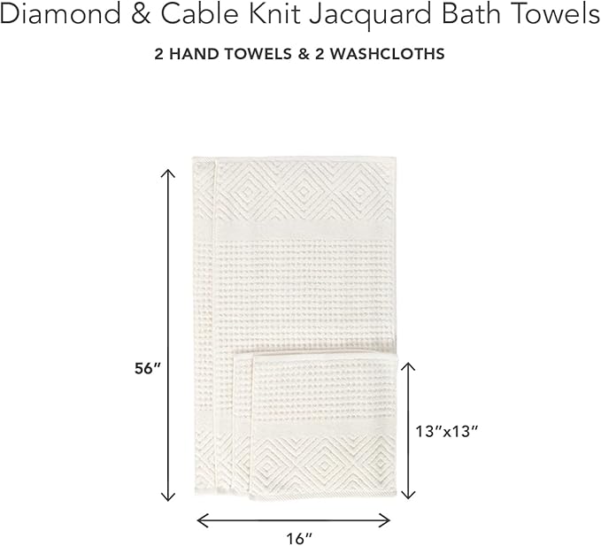 Texere 100% Organic Cotton Cable Jacquard 650 GSM Luxury Towel Sets - Ultra Soft and Absorbent Hotel and Spa Quality (Cable, Birch, 2 Hand & 2 Wash Towels)
