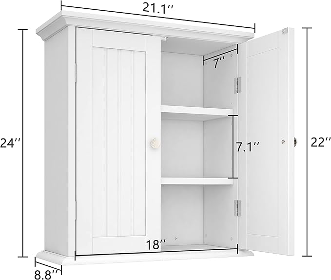 ChooChoo Bathroom Wall Cabinet, Over The Toilet Space Saver Storage Cabinet, Medicine Cabinet with 2 Door and Adjustable Shelves, Cupboard