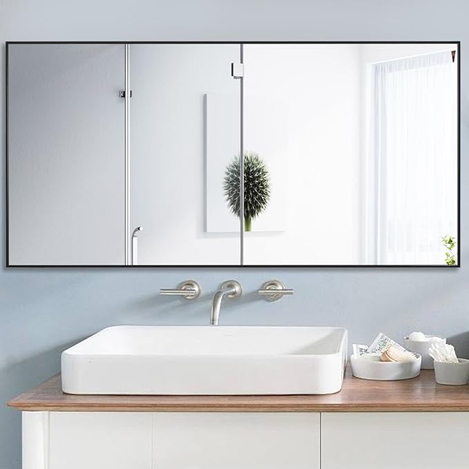 24x40 Inch Black Bathroom Mirror,Copper-Free Mirror, Aluminum Alloy Frame Vanity Mirror, Rectangle Wall Mounted Mirror, Modern Mirror for Bedroom/Living Room/Porch Horizontal or Vertical