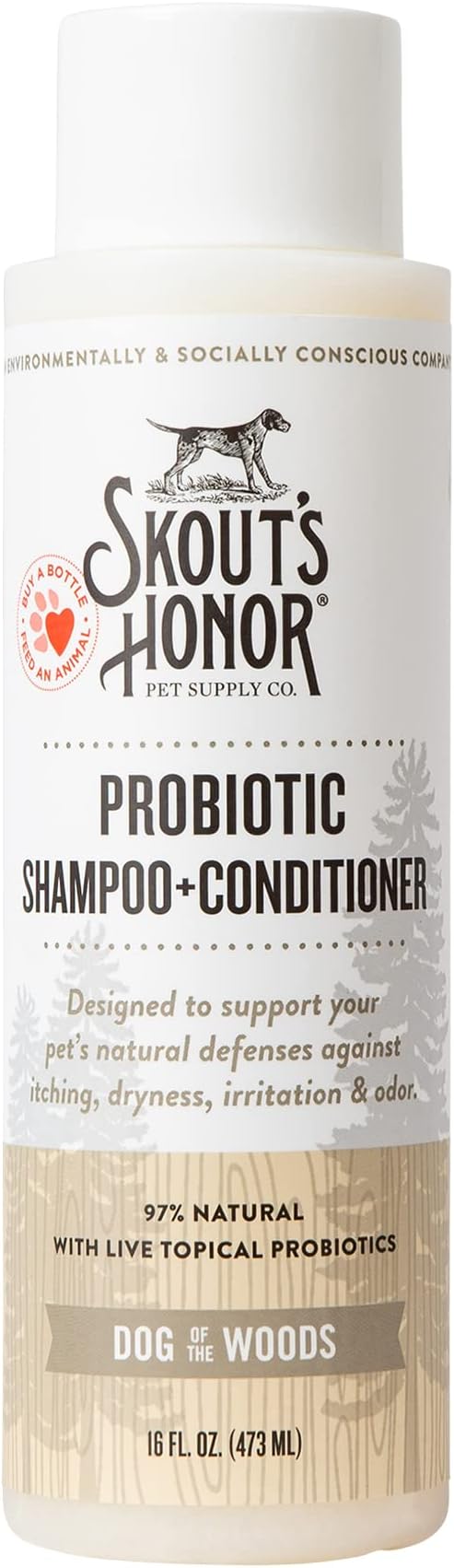Skout's Honor Probiotic Pet Shampoo & Conditioner with Avocado Oil & Omega-3s, 97% Natural, Paraben & Sulfate-Free, Cruelty-Free, 16oz, Dog of The Woods