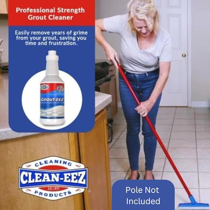 Clean-eez Grout Cleaner 2 Pack with Stand-Up Brush Attachment - Stain Remover Heavy-Duty Scrubber - Bathroom Shower Ceramic Porcelain Tile & Grout Only - Easy Control Flip Top Cap - 32 oz.
