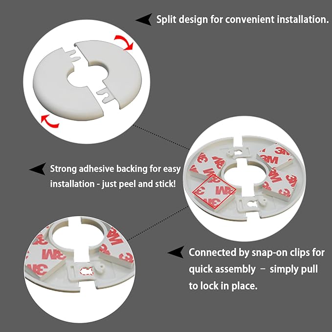 1 Pack Wall Split Flange for 2.52 Inch/64mm OD Pipe ABS Escutcheon Plate Self-Adhesive Round Plumbing Cover Plates for Water Pipe Faucet Decoration, White