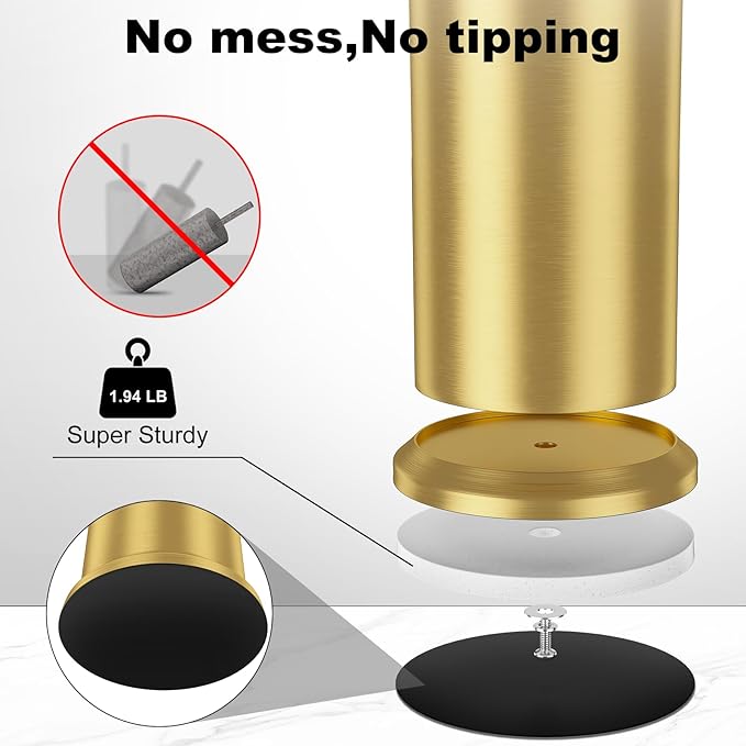 Brass Toilet Brush and Holder，Long Handled Gold Toilet Brush for Bathroom，Stainless Steel Heavy Duty Toilet Bowl Brush,Removable Inner Bowl,Deep Cleaning Dense Bristles Cleaner Brush -Space Saving