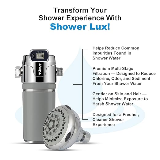 Tyent - Shower Lux Filter - High Output Showerhead Filter - Multiple Water Pressure Settings - Electronic Filter Replacement Reminder - Luxurious Shower Experience