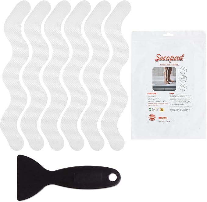 Patented 36 PCS Anti Slip Shower Stickers, Safety Bathtub Strips Adhesive Decals with Premium Scraper for Bath Tub Shower Stairs (White)