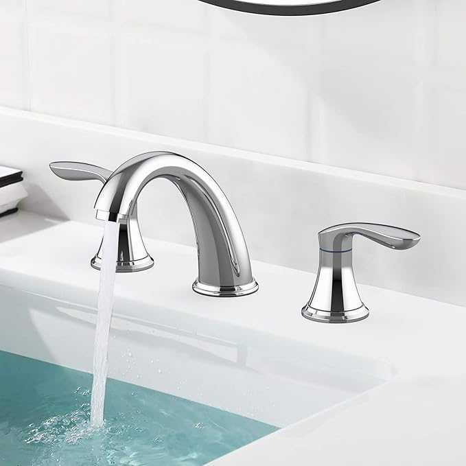 Bathroom Sink Faucet, Faucet for Bathroom Sink, Widespread Chrome Bathroom Faucet 3 Hole with Stainless Steel Pop Up Drain and cUPC Lead-Free Hose - (Chrome)
