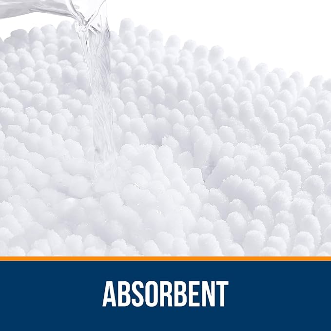 OLANLY Toilet Rugs U-Shaped 24x20, Extra Soft Absorbent Chenille Contour Bathroom Rugs for Toilet, Dry Quickly, Machine Washable, Non-Slip Bath Mat, White