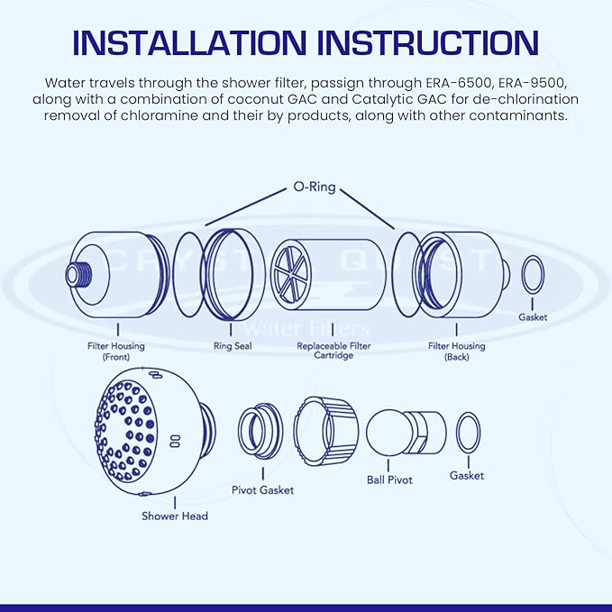 Crystal Quest Shower Filter with Shower Head - Black - Advanced Multi Stage Filtration for Cleaner Water - Removes Chlorine, Heavy Metals - Promotes Healthier Skin, Softer Hair - Long-Lasting
