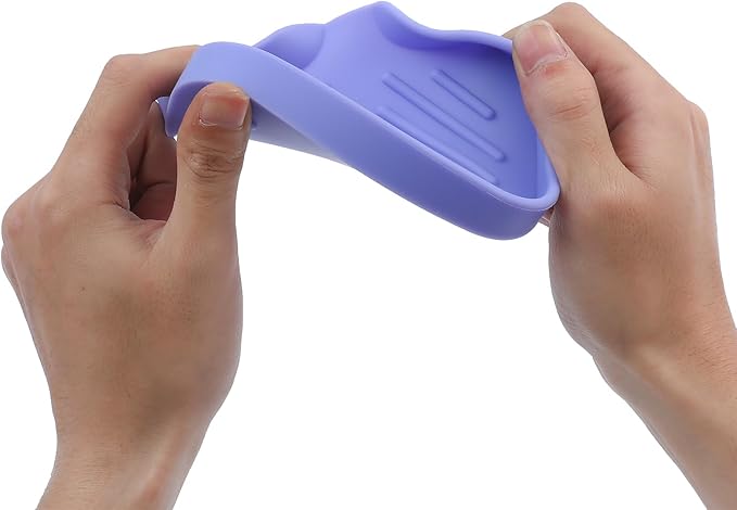 Silicone Bathroom Soap Dishes with Drain Spout-Bathroom and Kitchen Sink Organizer,Sponge Holder,Dish Soap Tray,Perfect for Dispenser,Scrubber,Bottle on Sink or Counter-Light Purple 4.9"×3.2"