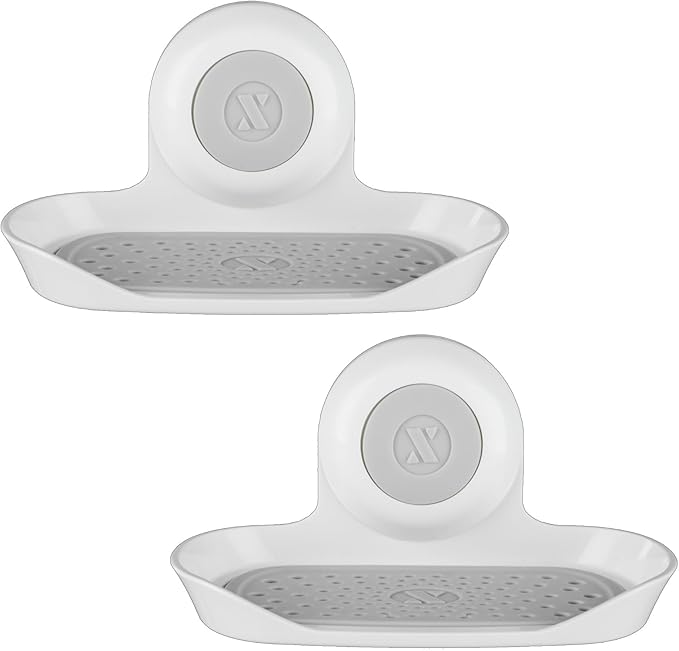 SlipX Solutions Strong Hold Soap Saver, Suction Cup Soap Holder, Must Have Universal Kitchen & Bathroom Shower Accessories (White, Single Tray (2-Pack)