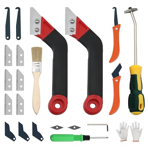 23 Pack Grout Removal Tool Kit, 2 Tile Grout Saws with 6 Extra Blades, 2 Hand Grout Saw and 7 Cleaning Blades, Caulk Remover for Bath Shower, Ideal for Floor Tile Grout Cleaning