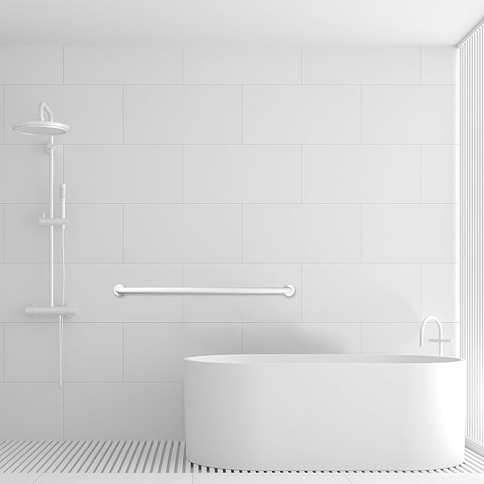 Shower Grab Bar, 2 Pack 39.4 Inch White Bathroom Grab Bar, 1.25" Diameter 304 Stainless Steel Anti-Slip Grab Bars for Bathtubs and Showers, Handicap Shower Grab Bar for Seniors Elderly