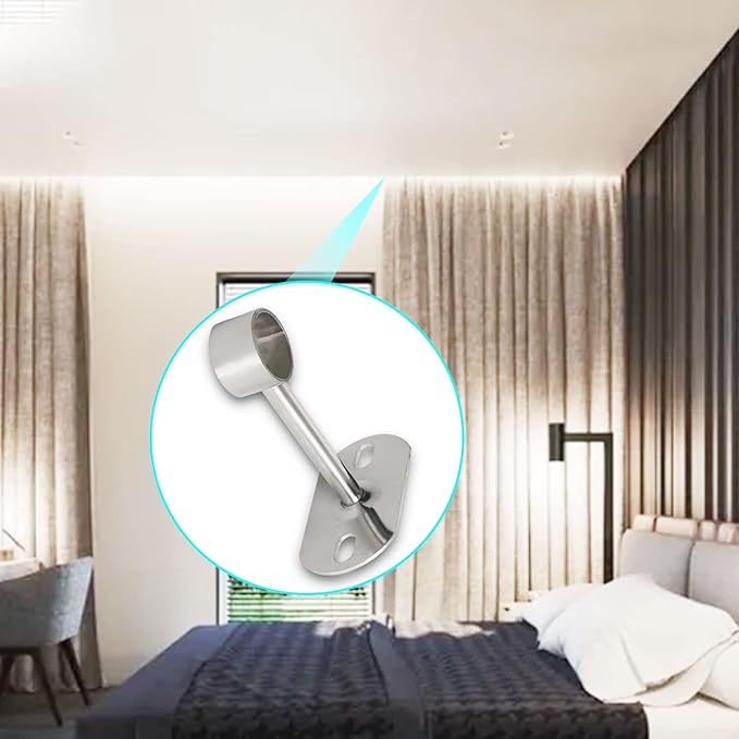 4Pcs ID25mm (1"), L100mm, Clothes Rail mounting Bracket, Shower Curtain Closet tie Rod Support Frame, Curtain Rod Flange Socket, Suitable for Ceiling or Wall mounting
