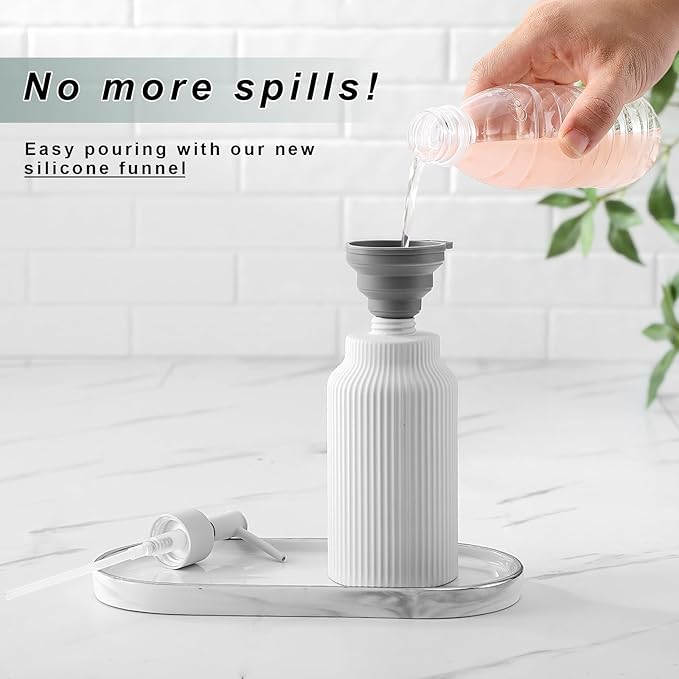 Modern Ceramic Soap Dispenser for Bathroom，14oz Ceramic Soft Touch Hand Lotion Dispenser with Pump，Liquid soap Dispenser for Kitchen Rubber Paint (White)