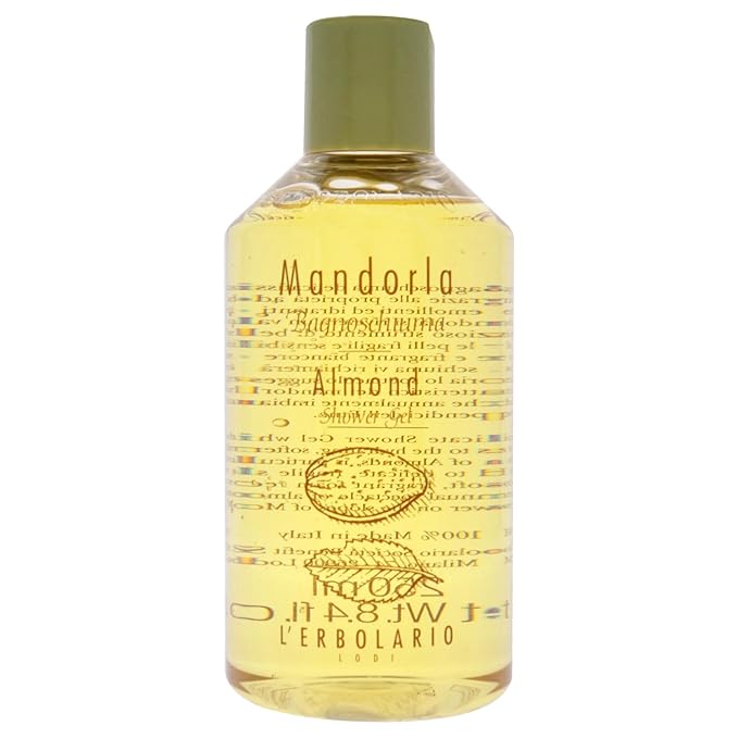 L'Erbolario Shower Gel - Moisturizing Body Wash for Dry Skin - Nourishing Body Soap with Sweet Almond Extract - Warm Amber Scent - Almond - 8.4 oz