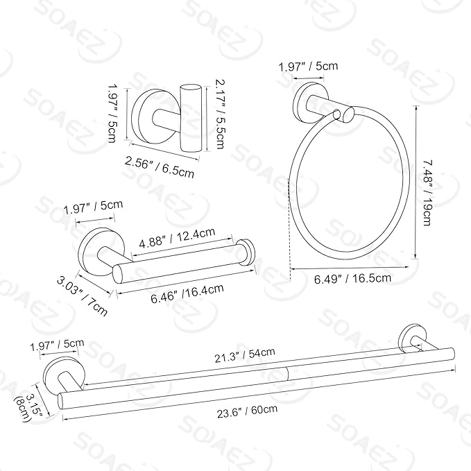 Black and Gold Towel Bar Set 10 Pieces Bathroom Hardware Accessories Set Include 23.6 in Towel Bar Towel Ring Towel Hook and Toilet Paper Holder Stainless Steel Wall Mounted