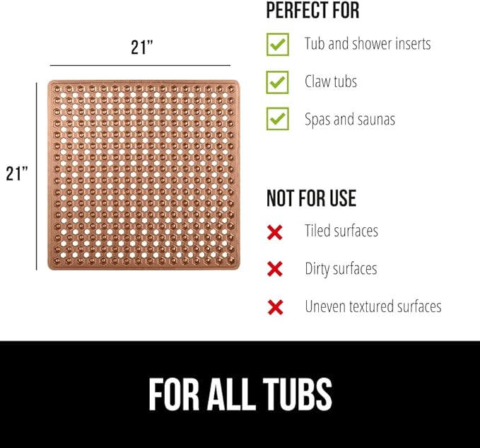 GORILLA GRIP Patented Square Shower Stall Mat, Small Bathtub Floor Mats for Stand Up Showers with Suction Cups and Drainage Holes, Machine Wash, Soft on Feet, Bathroom Accessories 21x21 Inch, Brown