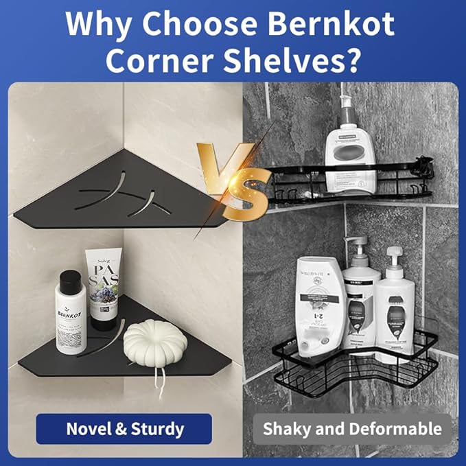 Corner Shower Shelf 10", Matte Black 304 Stainless Steel Pentagonal Corner Shelf Recessed Bathroom Storage Shampoo Holder Organizer Shelf 2 Pack