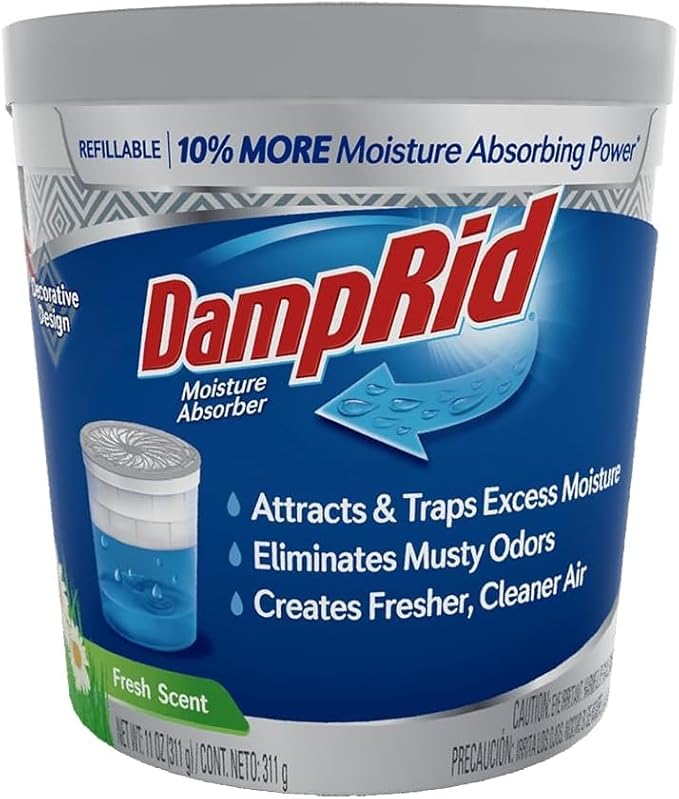Damp Rid Refillable Moisture Absorber, Includes Single Damp Rid Fresh Scent 11oz. Cup & 44oz. Refill Bag - Moisture Absorbers for Closet, 10% More Absorbing Power*, Cleaner Air - ILIOS Packaging.