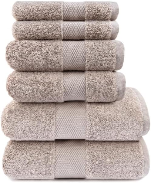 Maisonette Elegance 100% Organic Cotton Turkish Bathroom Towels Set, Ideal Quick Dry Luxury Washcloths, Hand & Large Bath Towels for Shower (6 Pack), Light Brown (Dune)